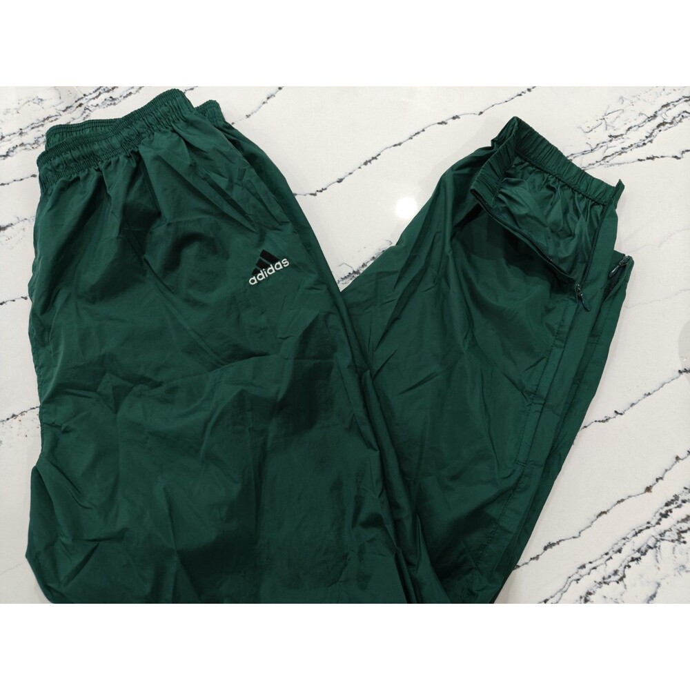 Vintage Adidas Originals Men's Green Track Pants Size 2XL Nylon Zipper Ankle